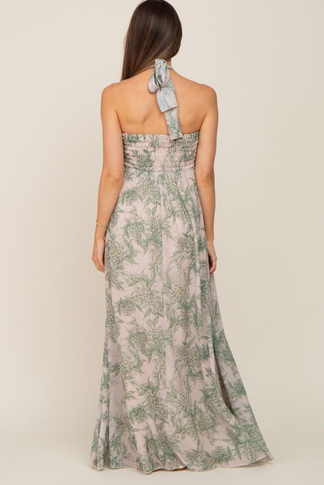 Green Floral Halter Chiffon Maternity Maxi Dress sold by Pinkblush product image thumbnail 3