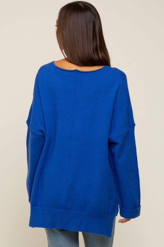Royal Blue Dolman Sleeve Side Slit Maternity Sweater sold by Pinkblush product image thumbnail 4