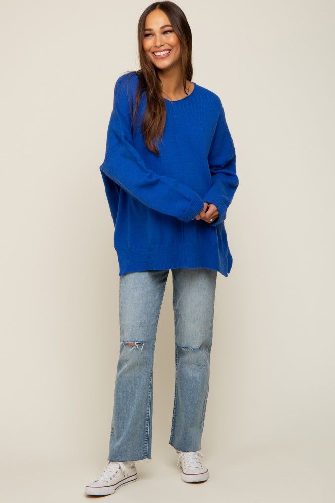 Royal Blue Dolman Sleeve Side Slit Maternity Sweater sold by Pinkblush