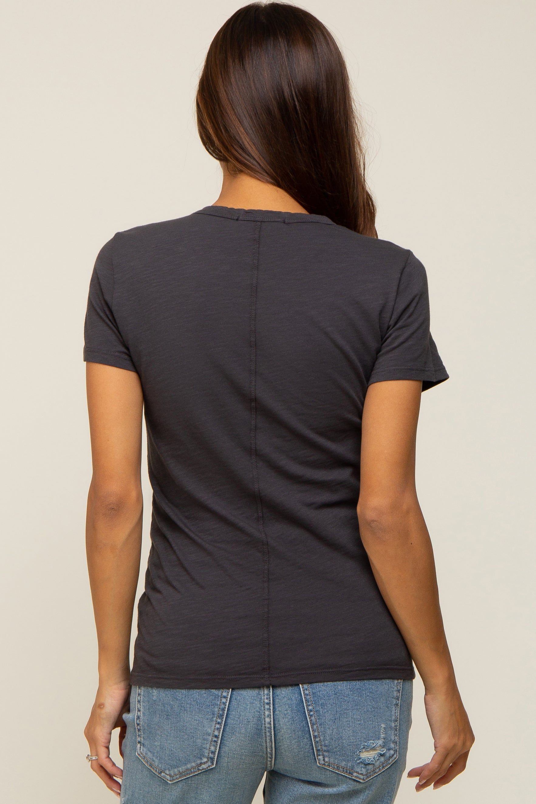 Charcoal Slub Knit Cropped Maternity T-Shirt sold by Pinkblush product image thumbnail 3