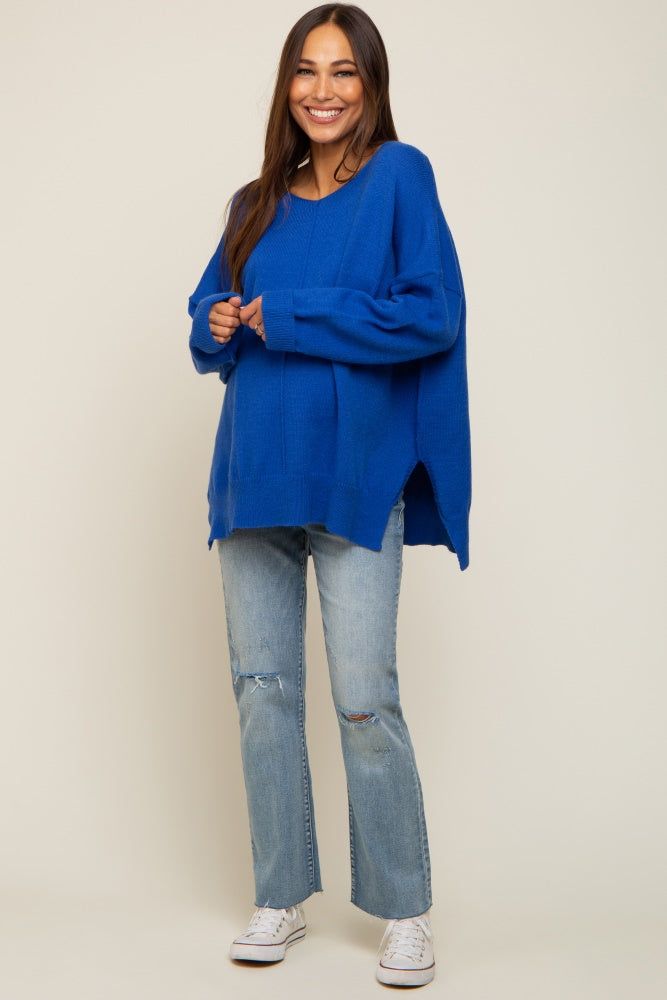 Royal Blue Dolman Sleeve Side Slit Maternity Sweater sold by Pinkblush product image thumbnail 5