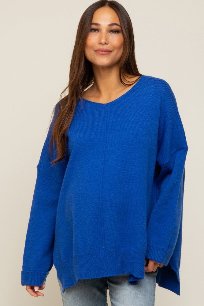 Royal Blue Dolman Sleeve Side Slit Maternity Sweater sold by Pinkblush product image thumbnail 2