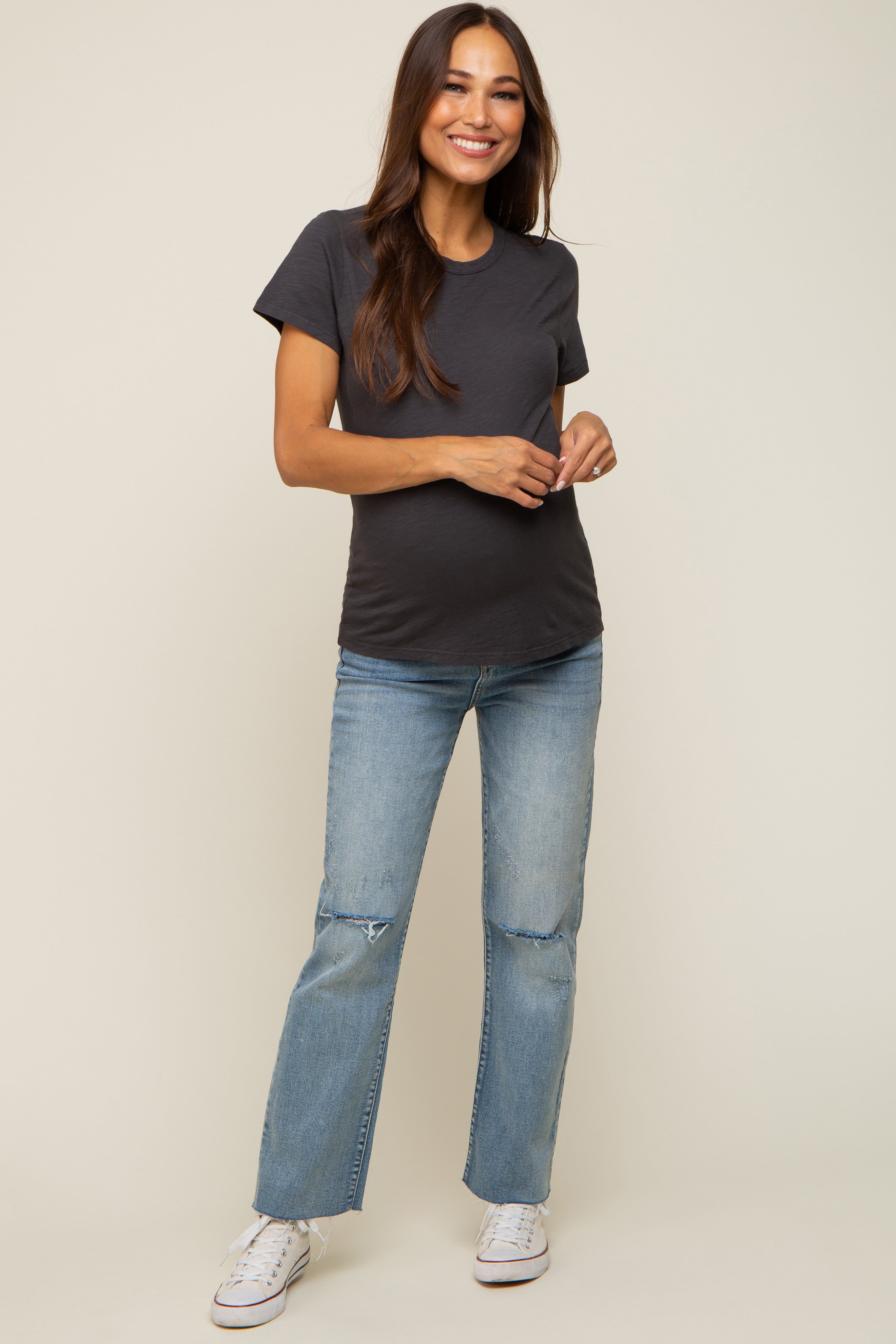 Charcoal Slub Knit Cropped Maternity T-Shirt sold by Pinkblush product image thumbnail 4