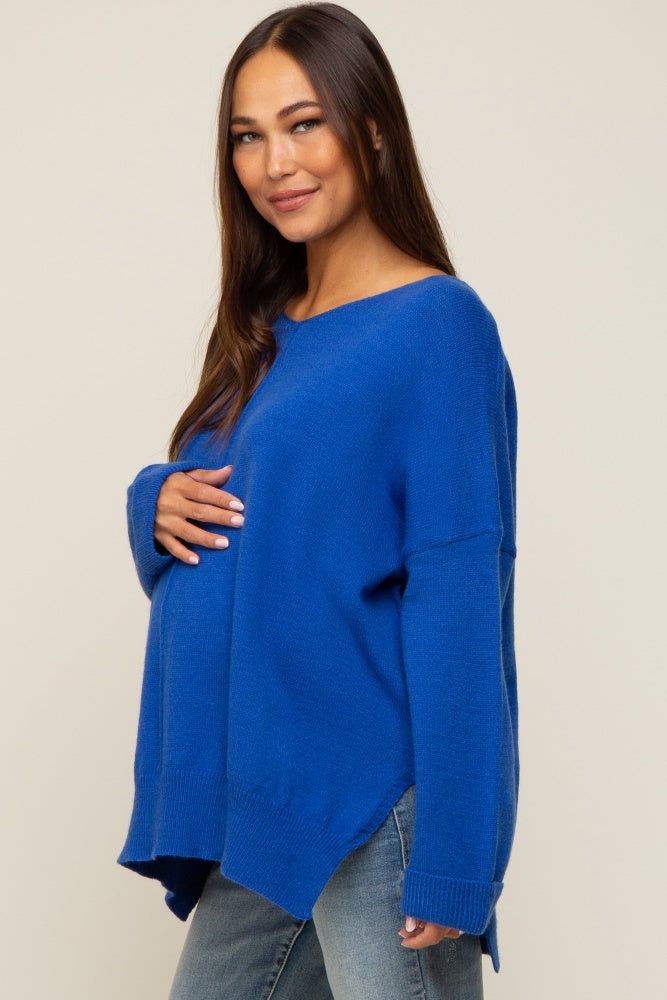 Royal Blue Dolman Sleeve Side Slit Maternity Sweater sold by Pinkblush product image thumbnail 3