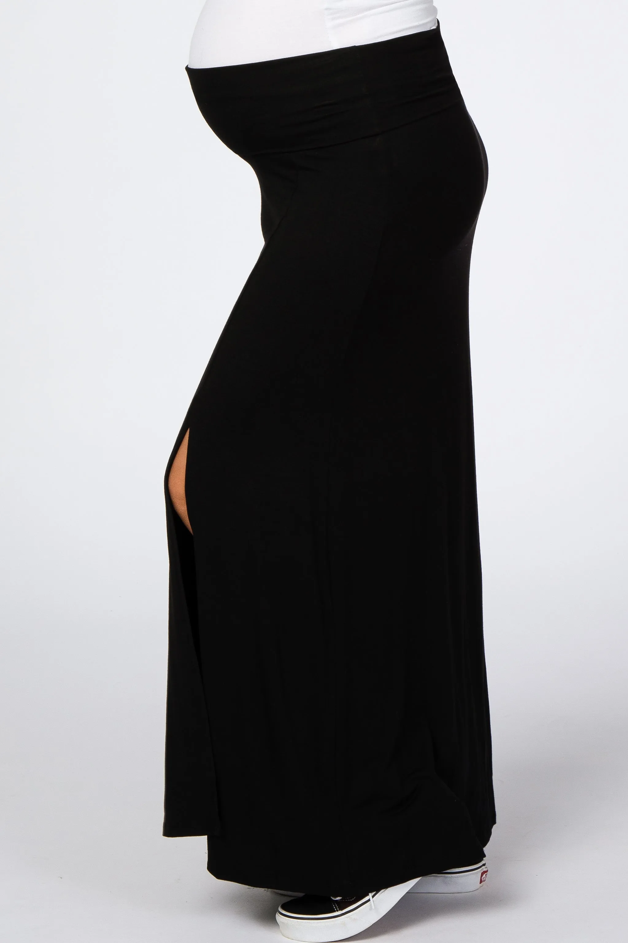Black Foldover Side Slit Maternity Maxi Skirt sold by Pinkblush product image thumbnail 3