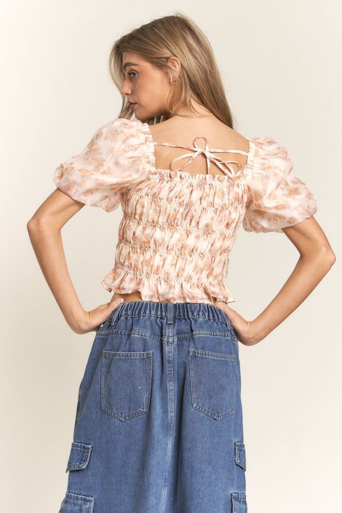 Orange Cream Smocked Puff Sleeve Crop Top sold by Pinkblush product image thumbnail 3