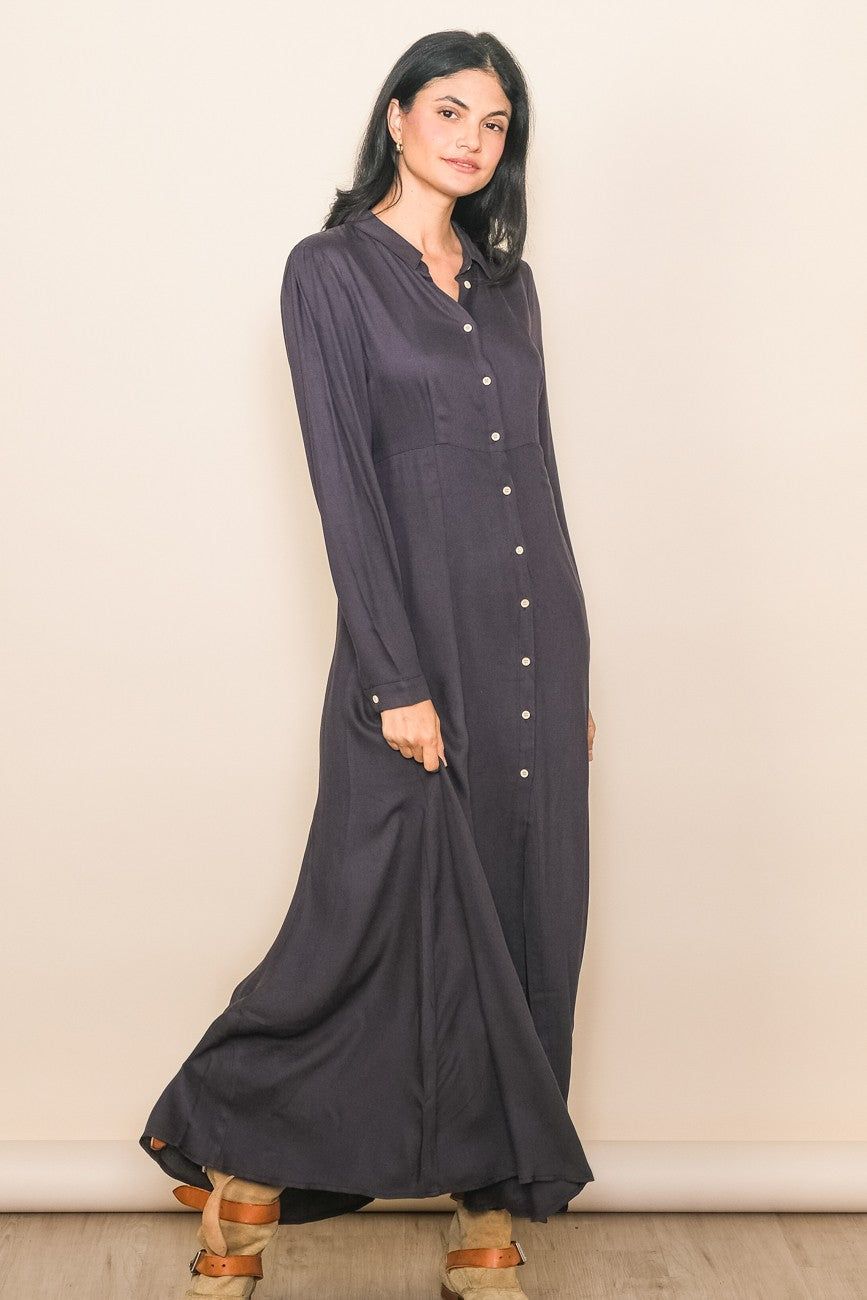 Charcoal Collared Button Down Long Sleeve Maxi Dress sold by Pinkblush product image thumbnail 2