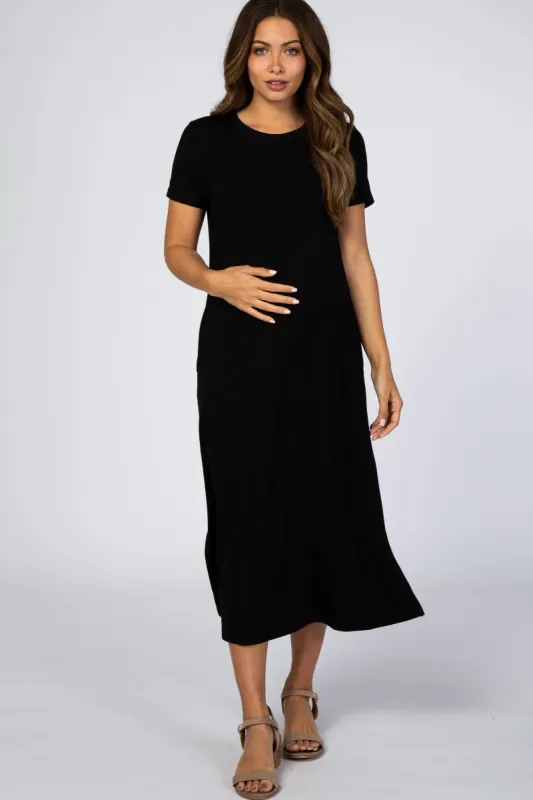 Black Side Slit Maternity Midi Dress sold by Pinkblush