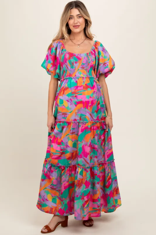 Lavender Multi Color Floral Puff Sleeve Maternity Maxi Dress sold by Pinkblush