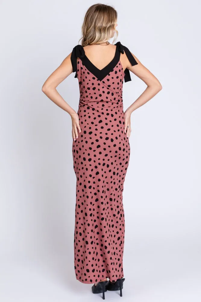 Mauve Ribbed Polka Dot Shoulder Tie Maxi Dress sold by Pinkblush product image thumbnail 3