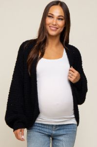 Black Cropped Chunky Open Knit Maternity Cardigan sold by Pinkblush