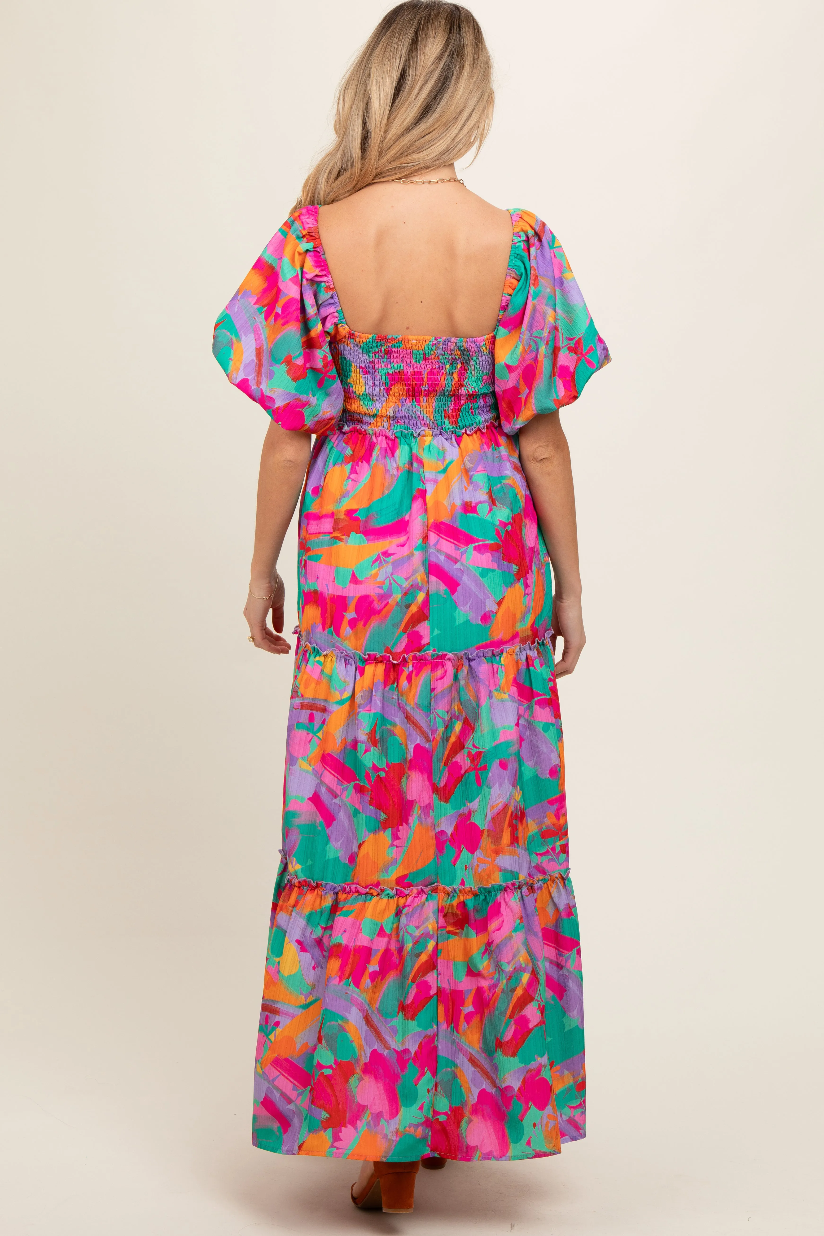 Lavender Multi Color Floral Puff Sleeve Maternity Maxi Dress sold by Pinkblush product image thumbnail 2
