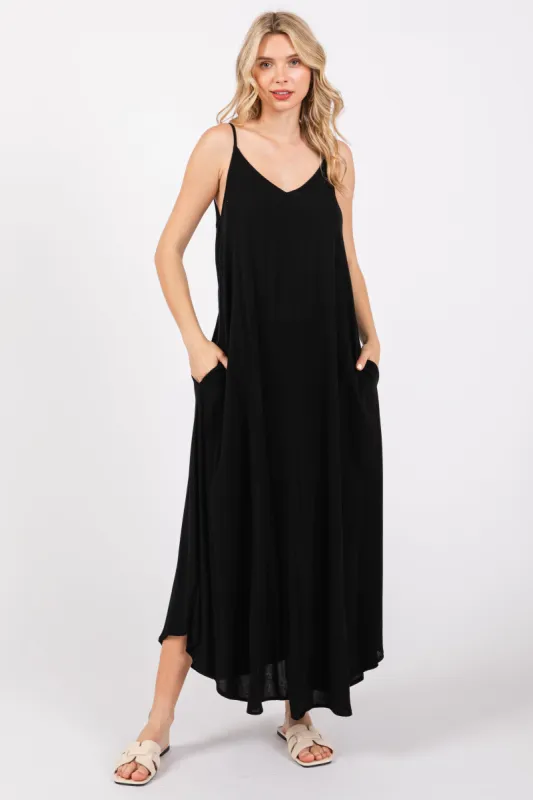 Black Lightweight Sleeveless V-Neck Maxi Dress sold by Pinkblush