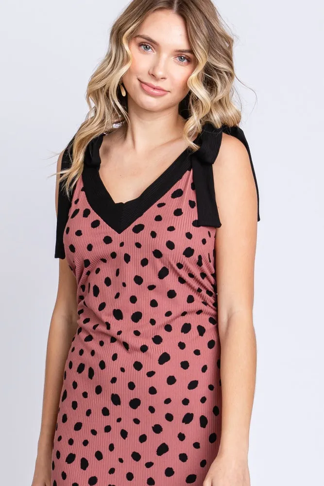 Mauve Ribbed Polka Dot Shoulder Tie Maxi Dress sold by Pinkblush product image thumbnail 4