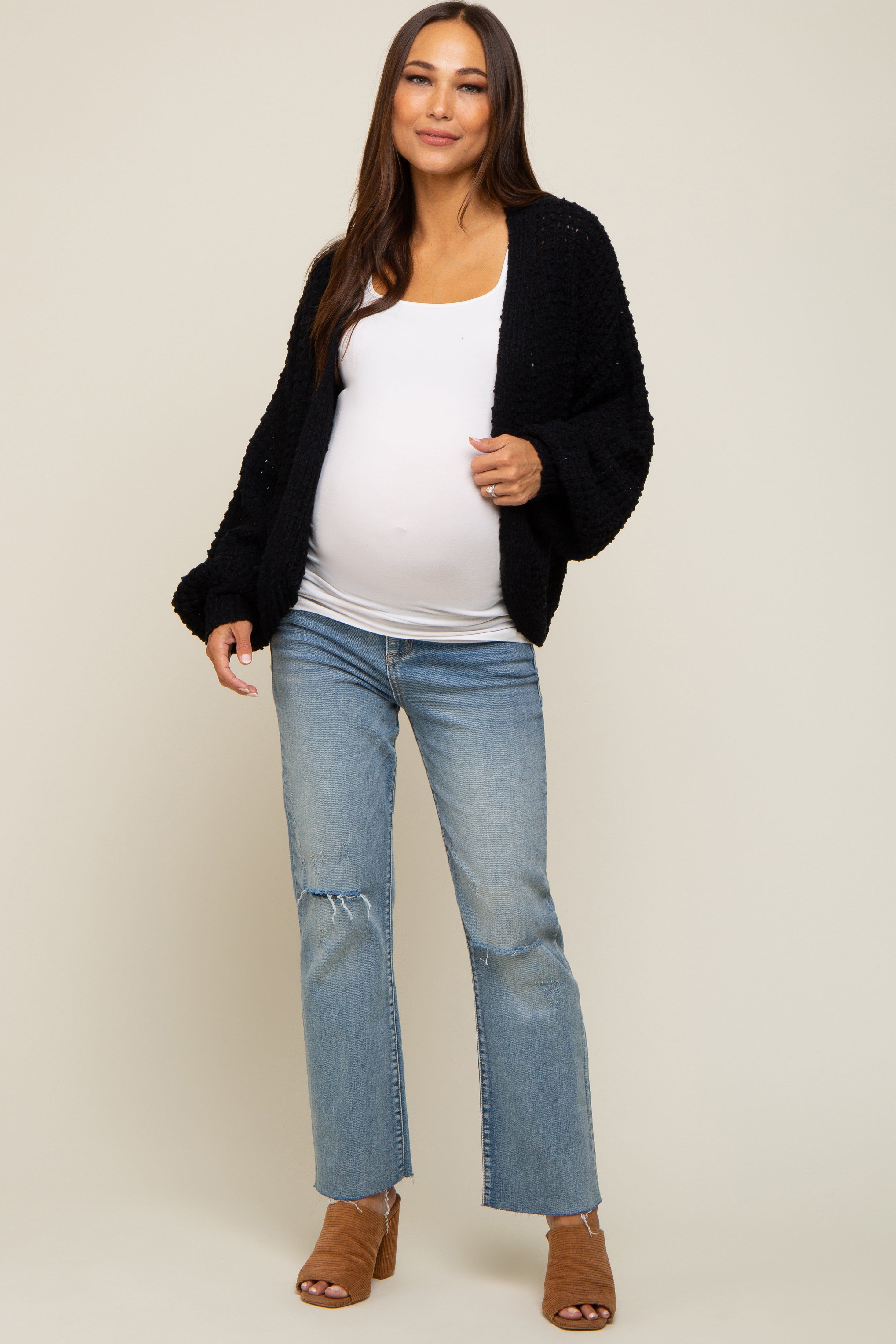 Black Cropped Chunky Open Knit Maternity Cardigan sold by Pinkblush product image thumbnail 5