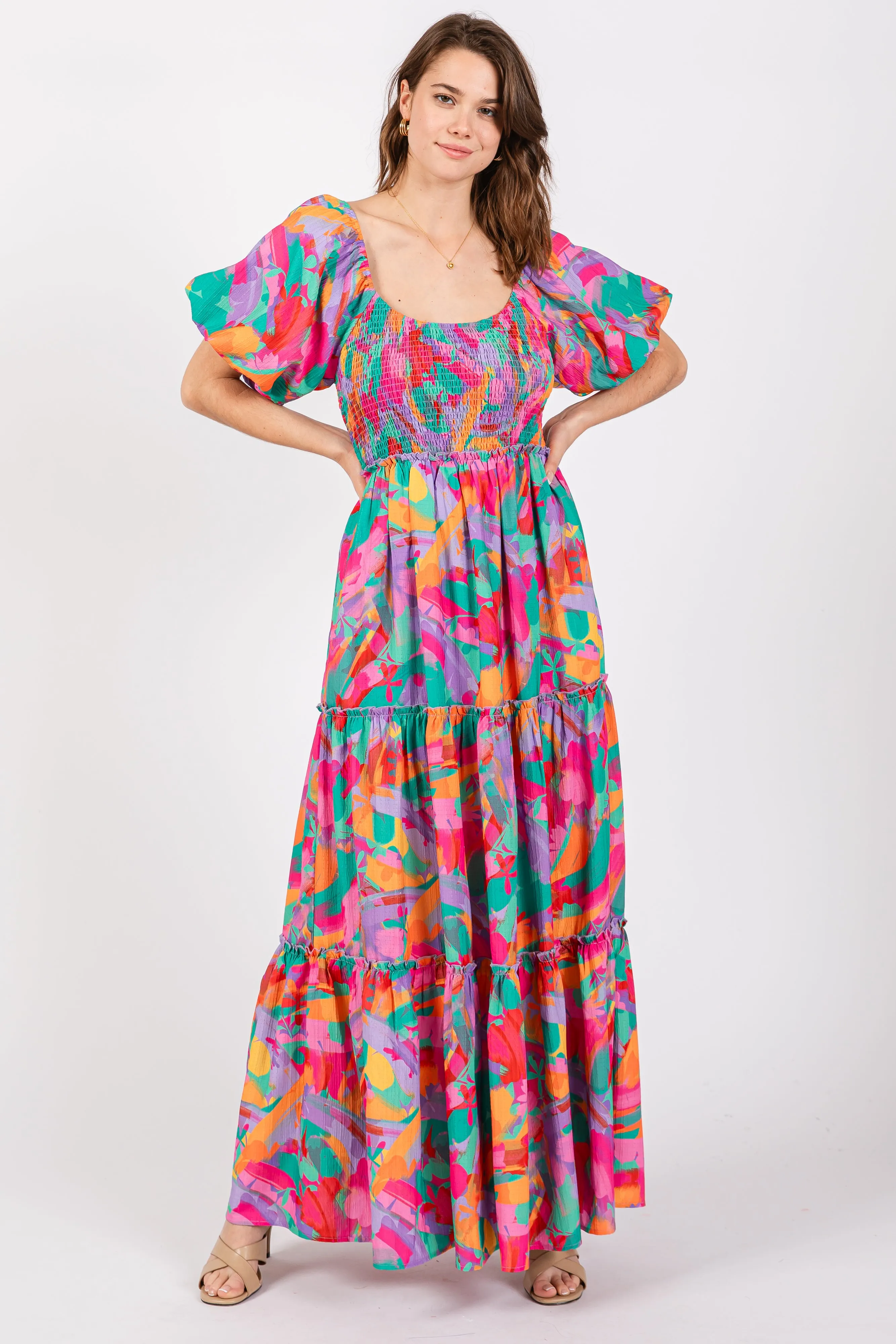 Lavender Multi Color Floral Puff Sleeve Maternity Maxi Dress sold by Pinkblush product image thumbnail 3