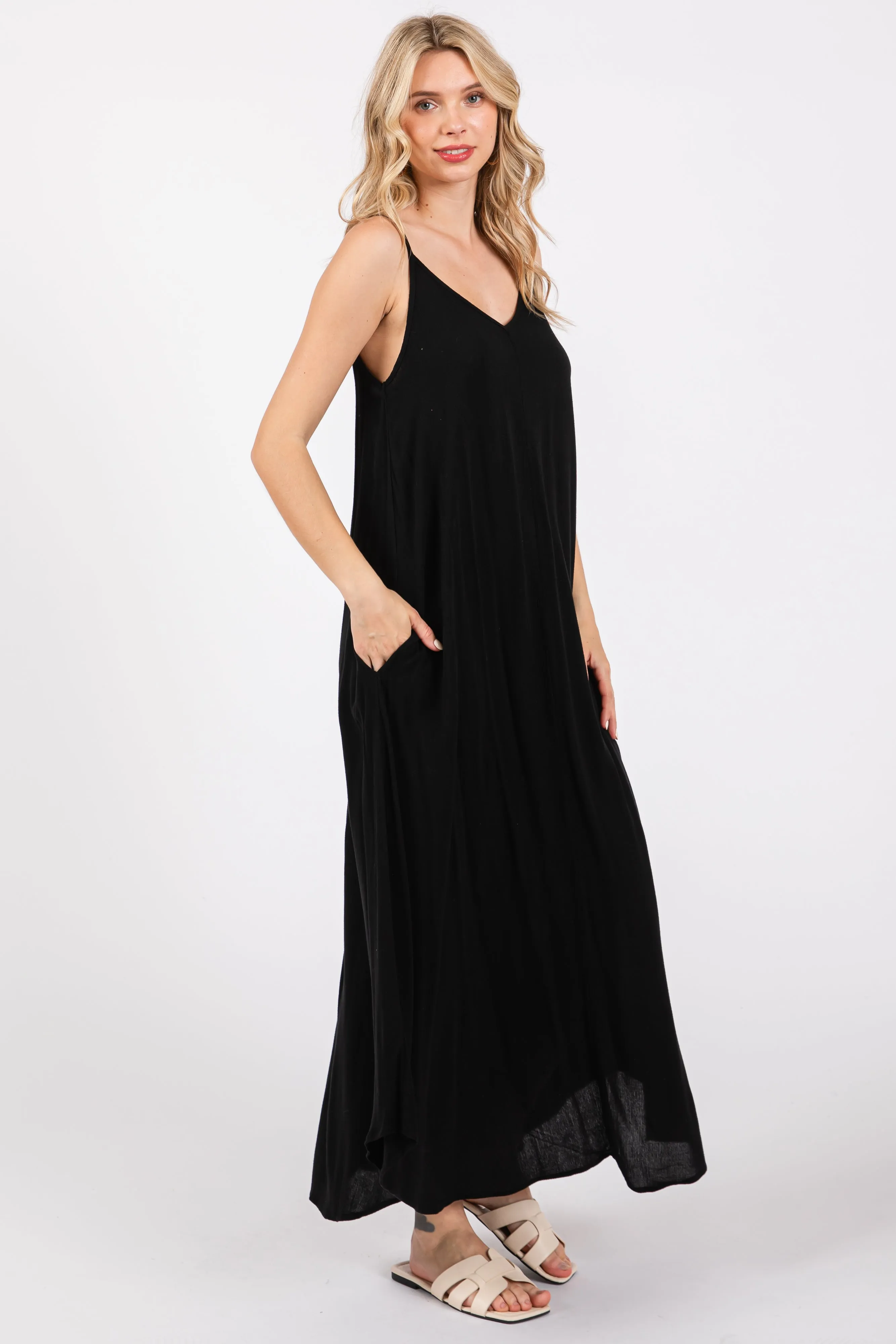 Black Lightweight Sleeveless V-Neck Maxi Dress sold by Pinkblush product image thumbnail 2