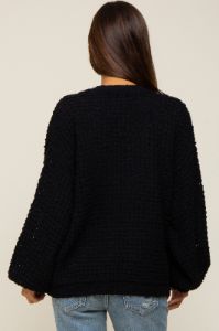 Black Cropped Chunky Open Knit Maternity Cardigan sold by Pinkblush