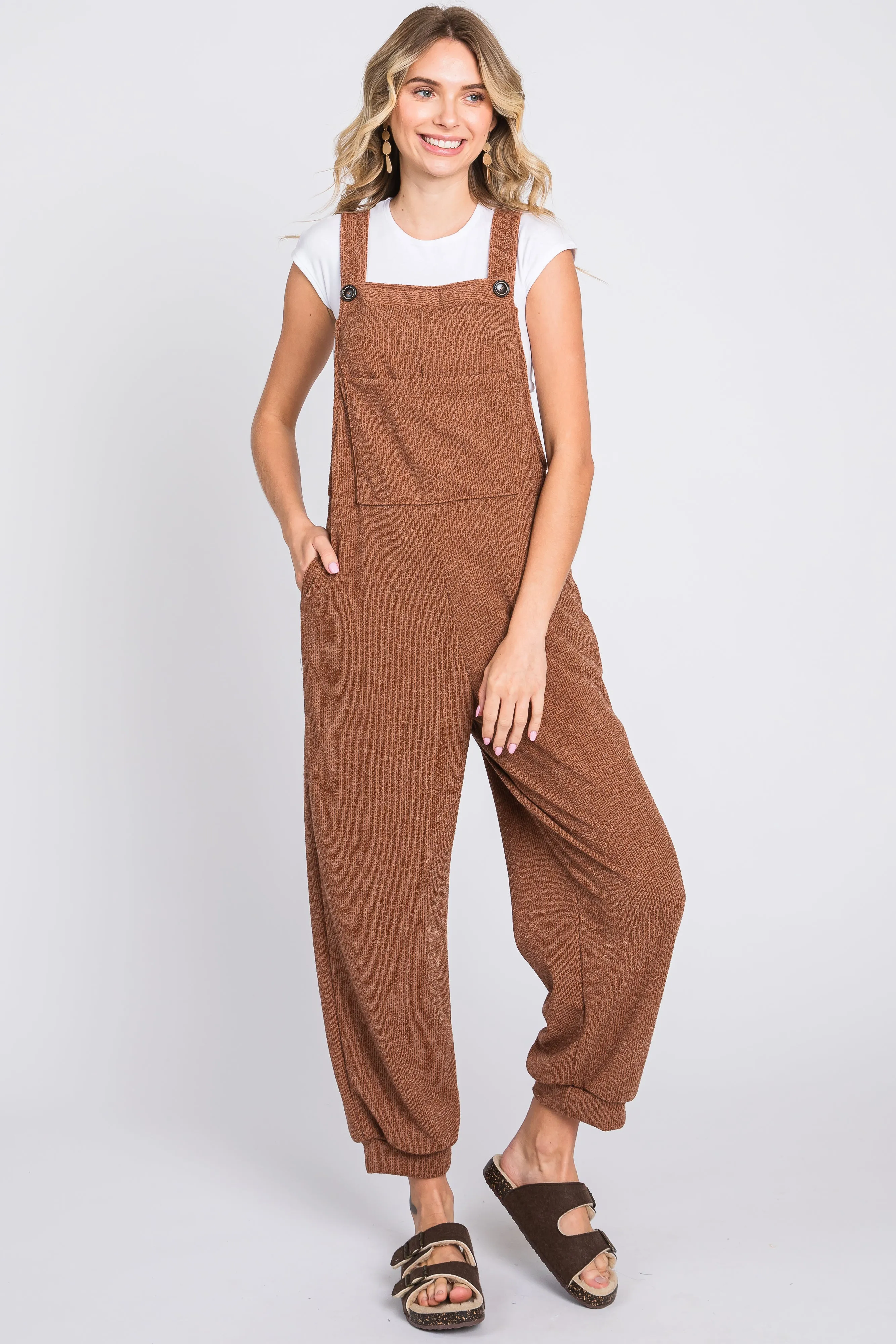 Mocha Front Pocket Knit Maternity Overalls sold by Pinkblush product image thumbnail 5