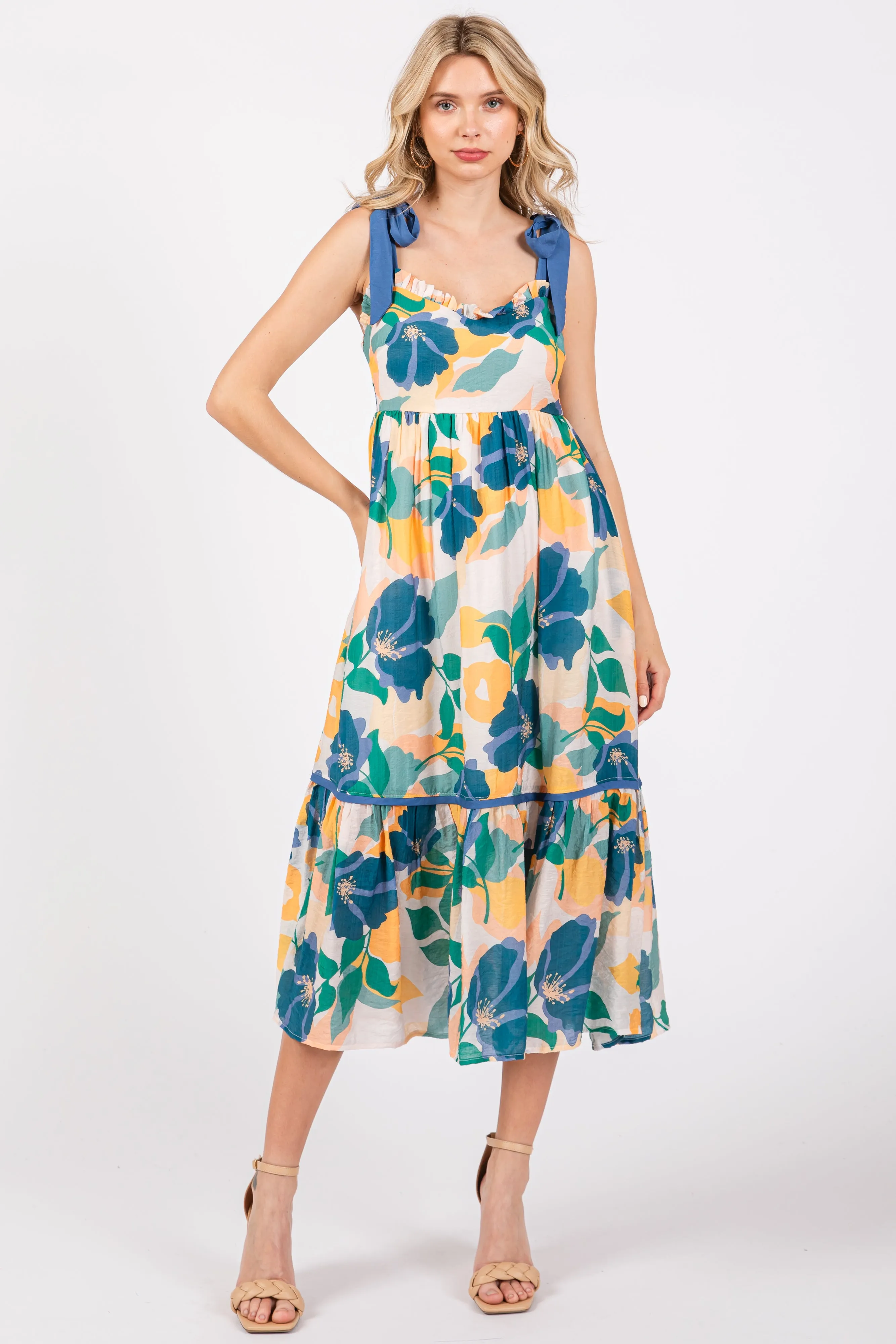 Blue Floral Shoulder Strap Maternity Midi Dress sold by Pinkblush product image thumbnail 5