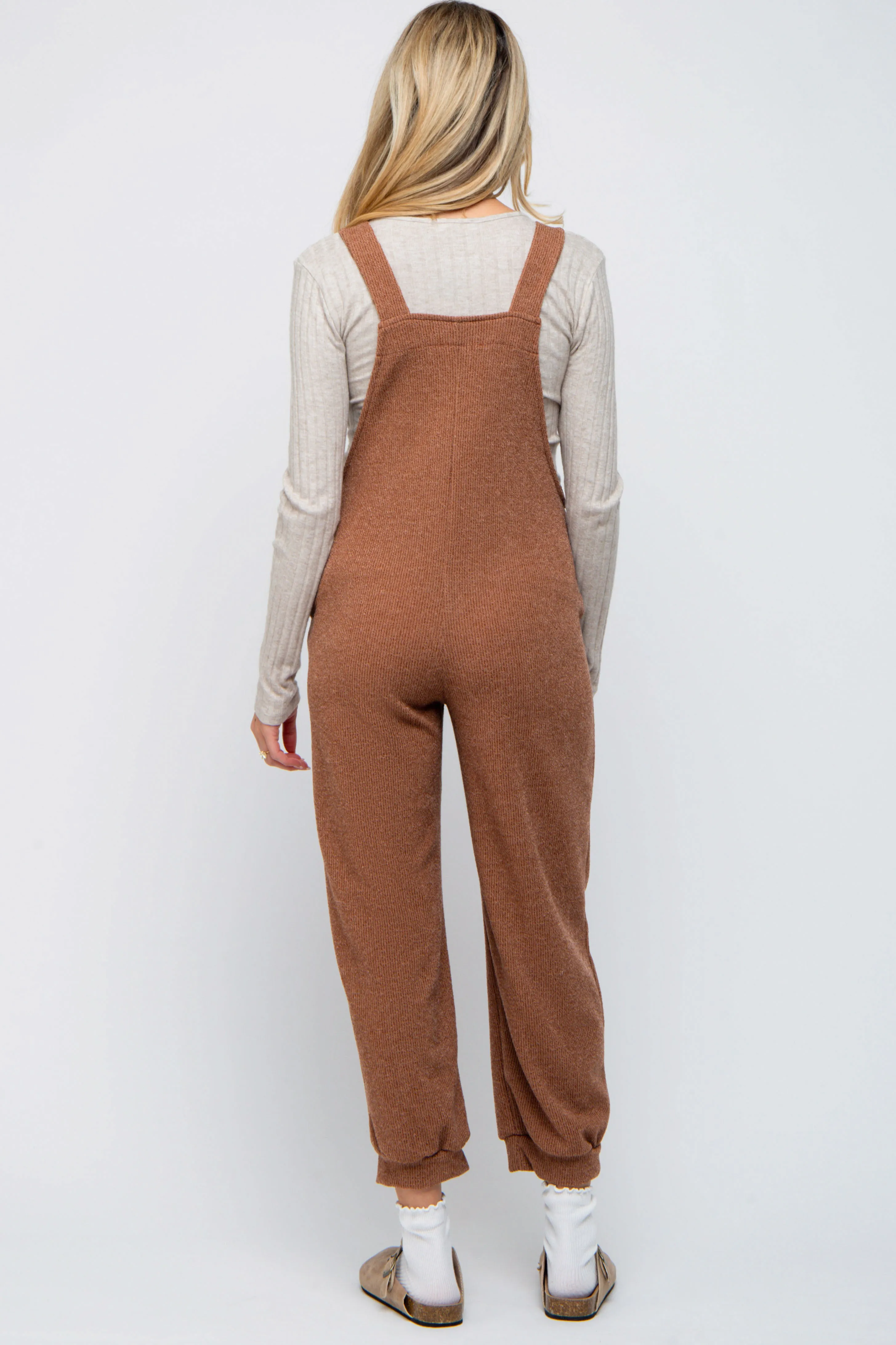 Mocha Front Pocket Knit Maternity Overalls sold by Pinkblush product image thumbnail 3