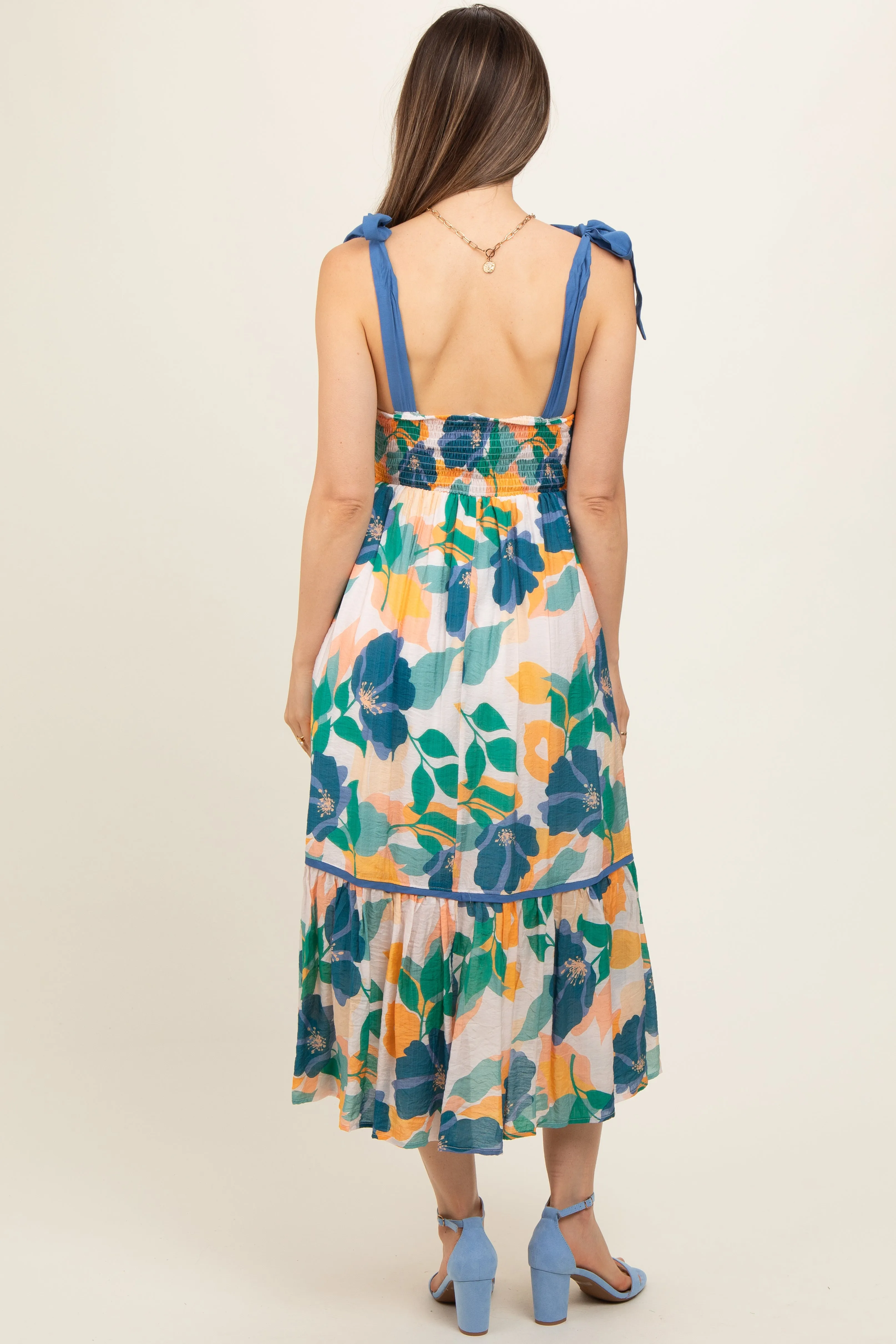 Blue Floral Shoulder Strap Maternity Midi Dress sold by Pinkblush product image thumbnail 4