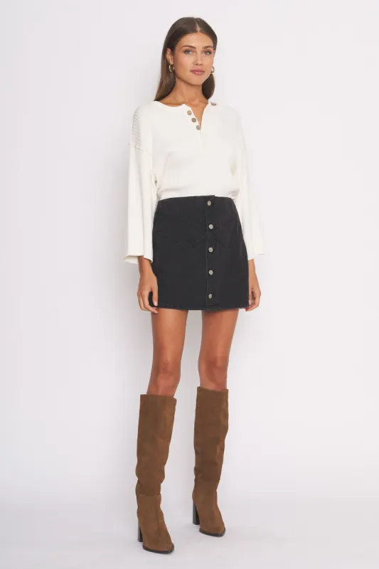 Black Denim Button Down Skirt made by Pinkblush