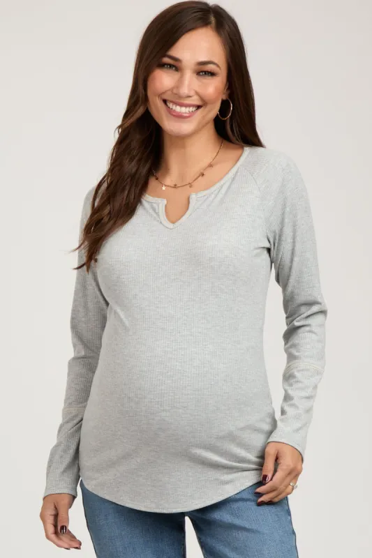 Heather Grey V-Neck Maternity Long Sleeve Shirt sold by Pinkblush