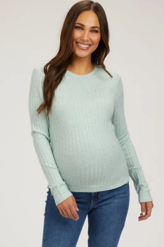 Mint Ribbed Long Sleeve Maternity Top sold by Pinkblush