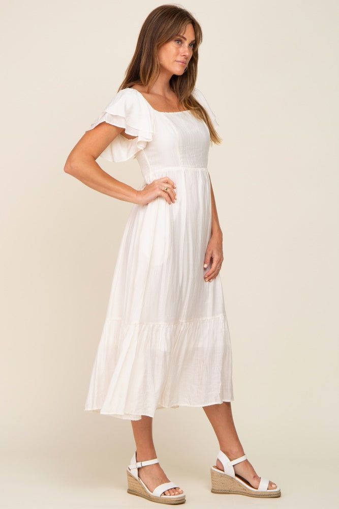 Cream Flutter Sleeve Midi Dress sold by Pinkblush product image thumbnail 2