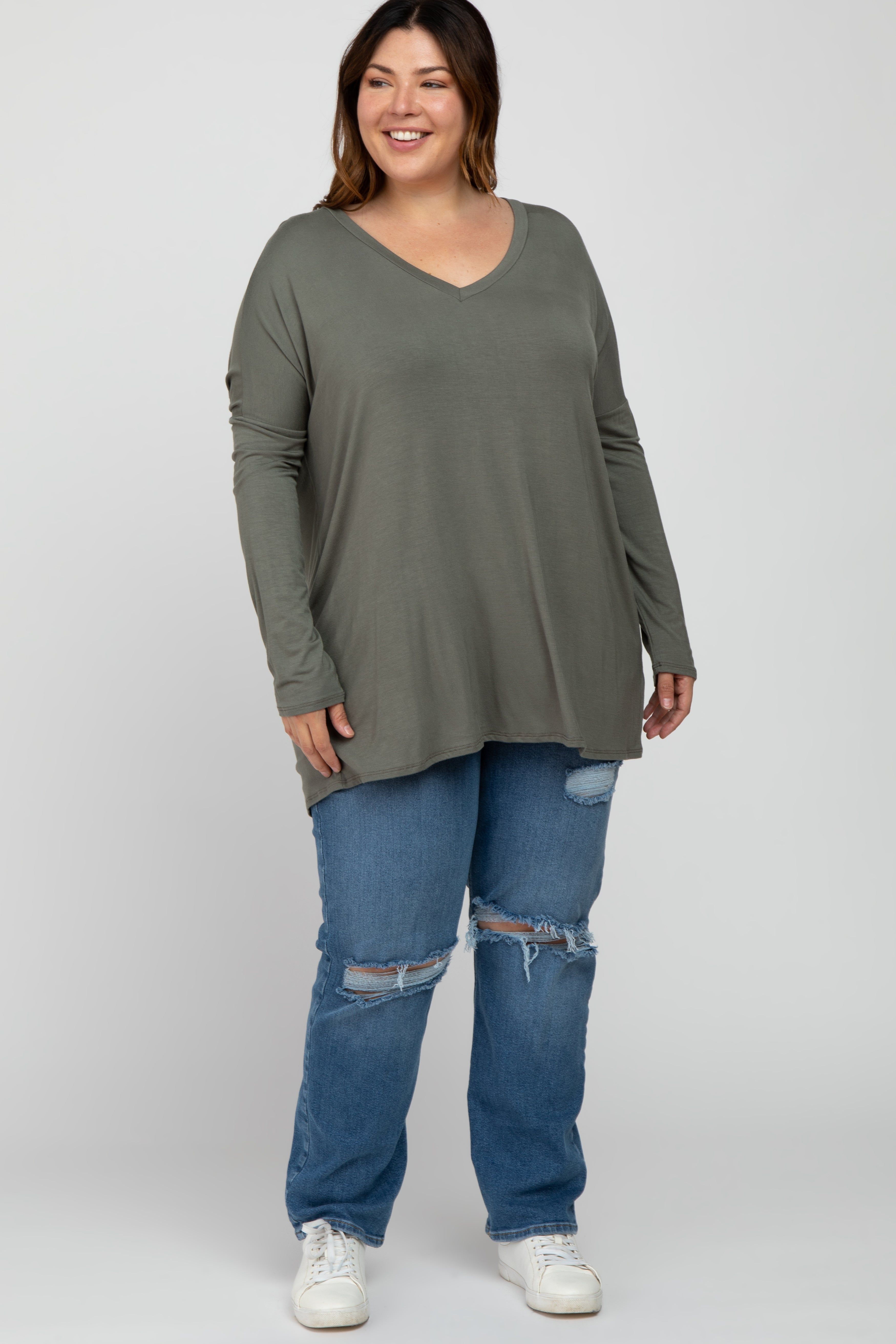 Olive V-Neck Plus Top sold by Pinkblush product image thumbnail 2