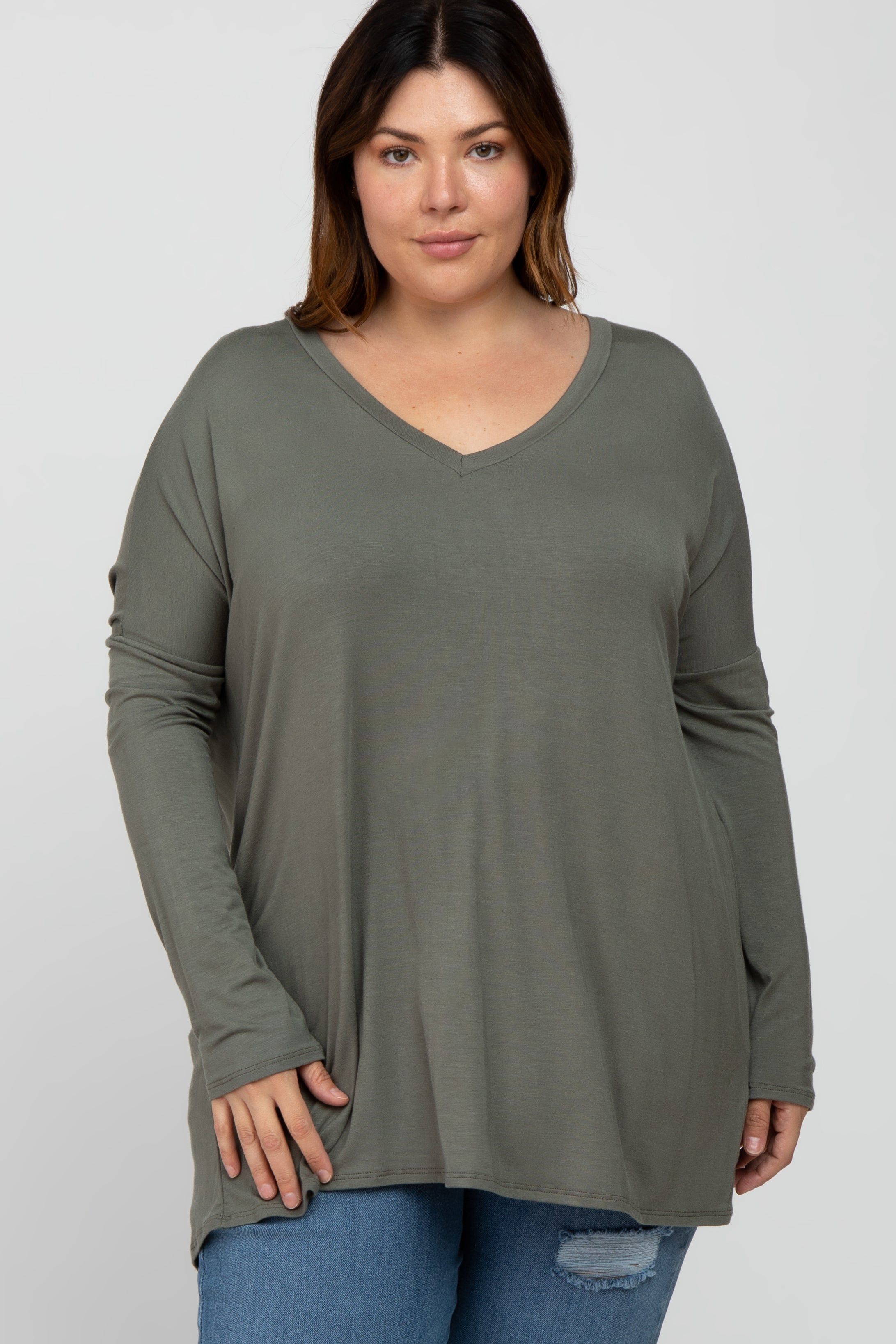 Olive V-Neck Plus Top sold by Pinkblush