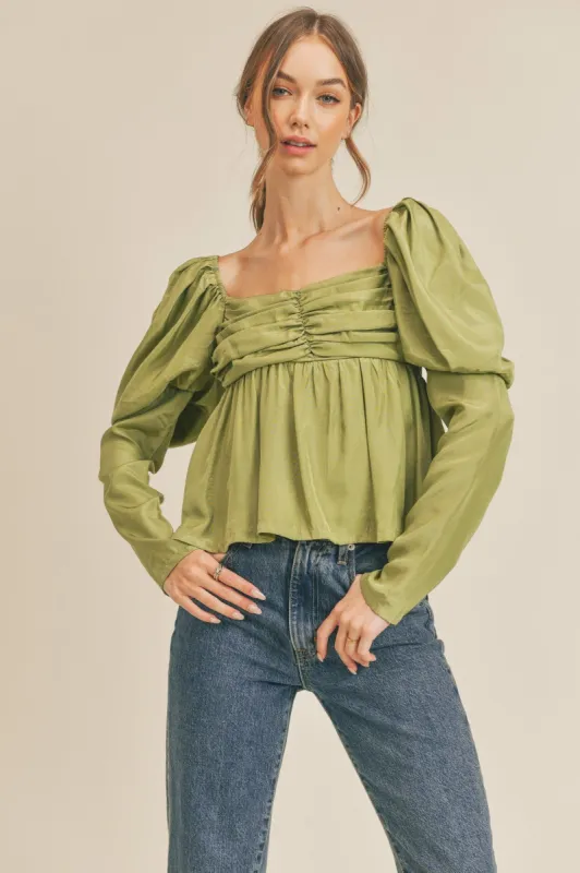 Lime Long Puff Sleeve Babydoll Top sold by Pinkblush