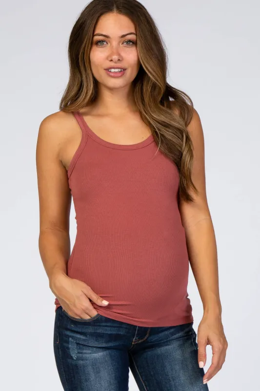 Rust Ribbed Maternity Tank Top sold by Pinkblush