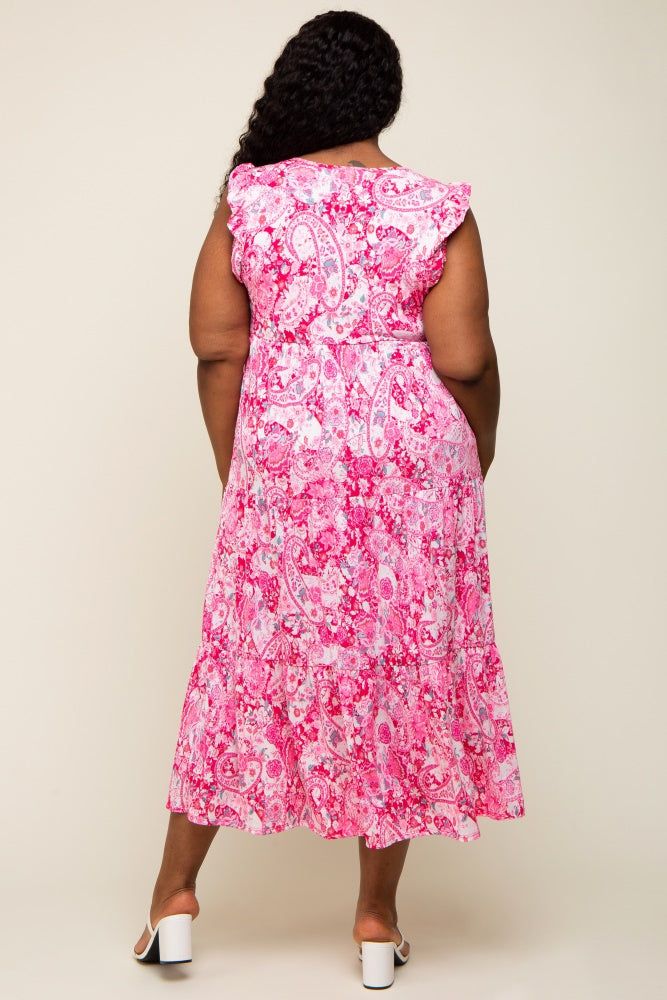 Fuchsia Floral Paisley Tiered Plus Midi Dress sold by Pinkblush product image thumbnail 3