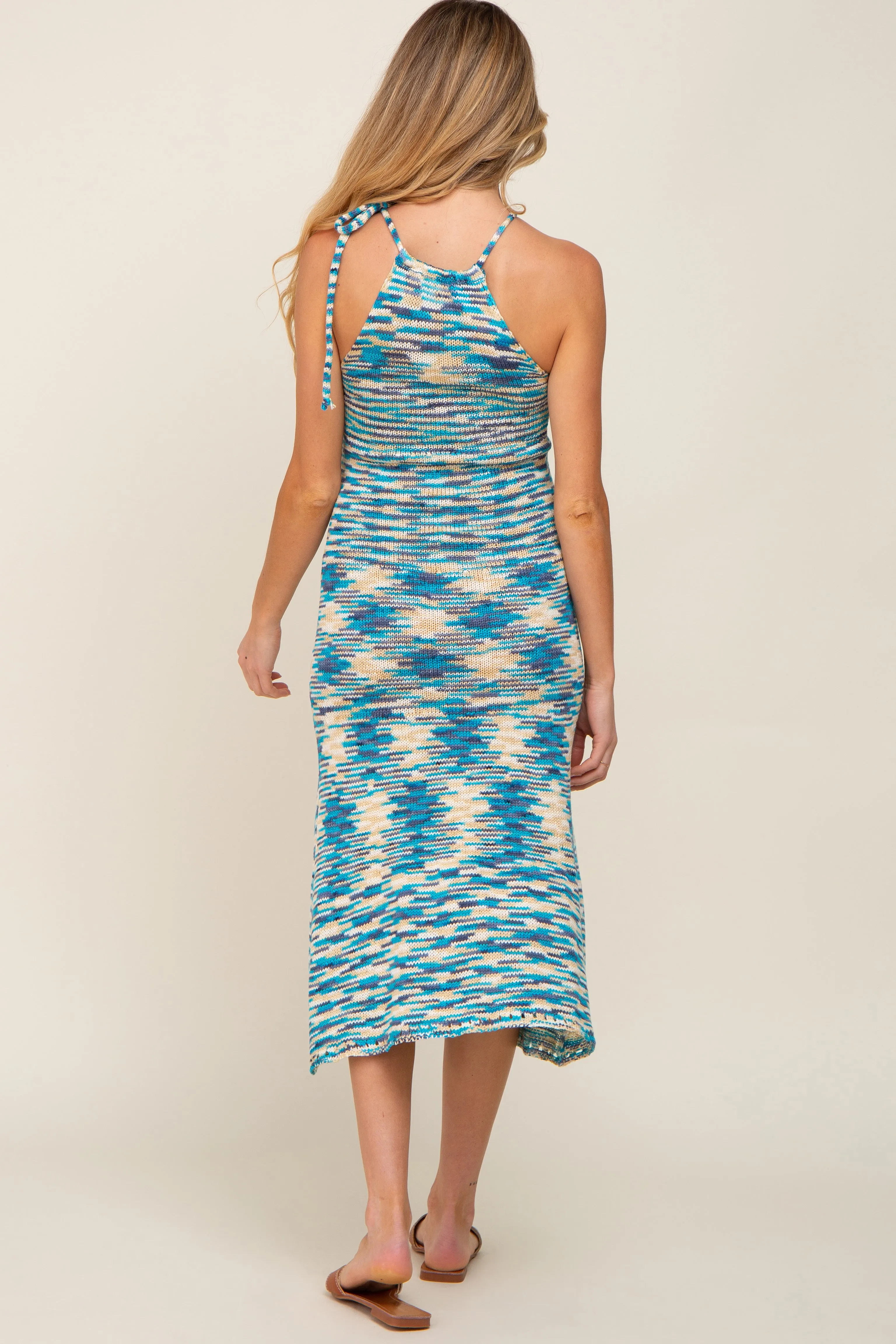 Blue Multicolor Open Knit Halter Maternity Midi Dress sold by Pinkblush product image thumbnail 3