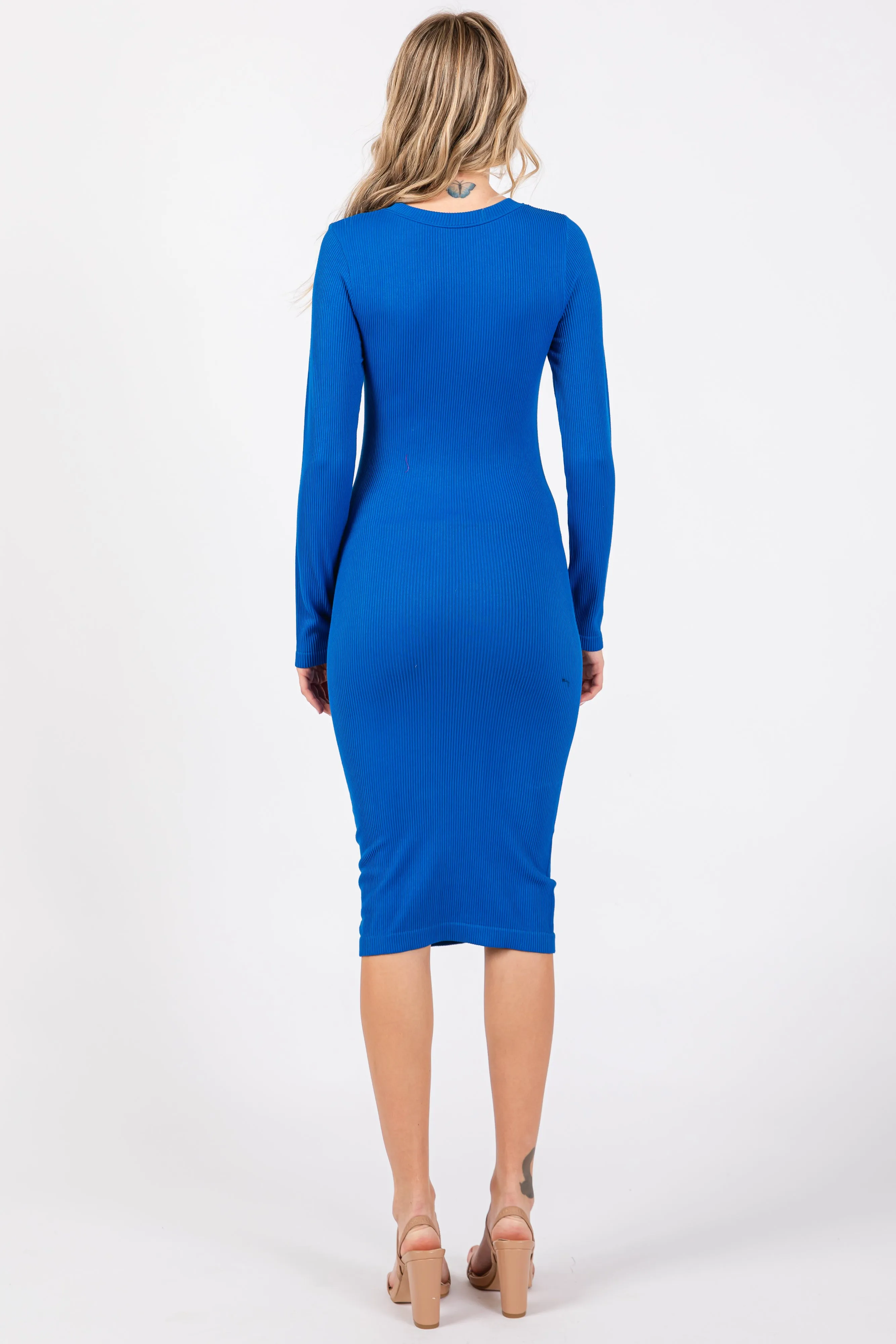 Blue Ribbed Seamless Fitted Dress sold by Pinkblush product image thumbnail 3