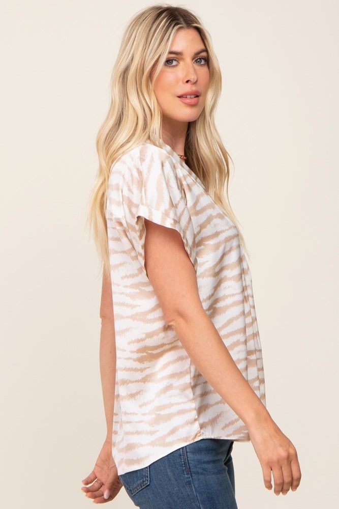 Beige Animal Print Split V-Neck Top sold by Pinkblush product image thumbnail 2