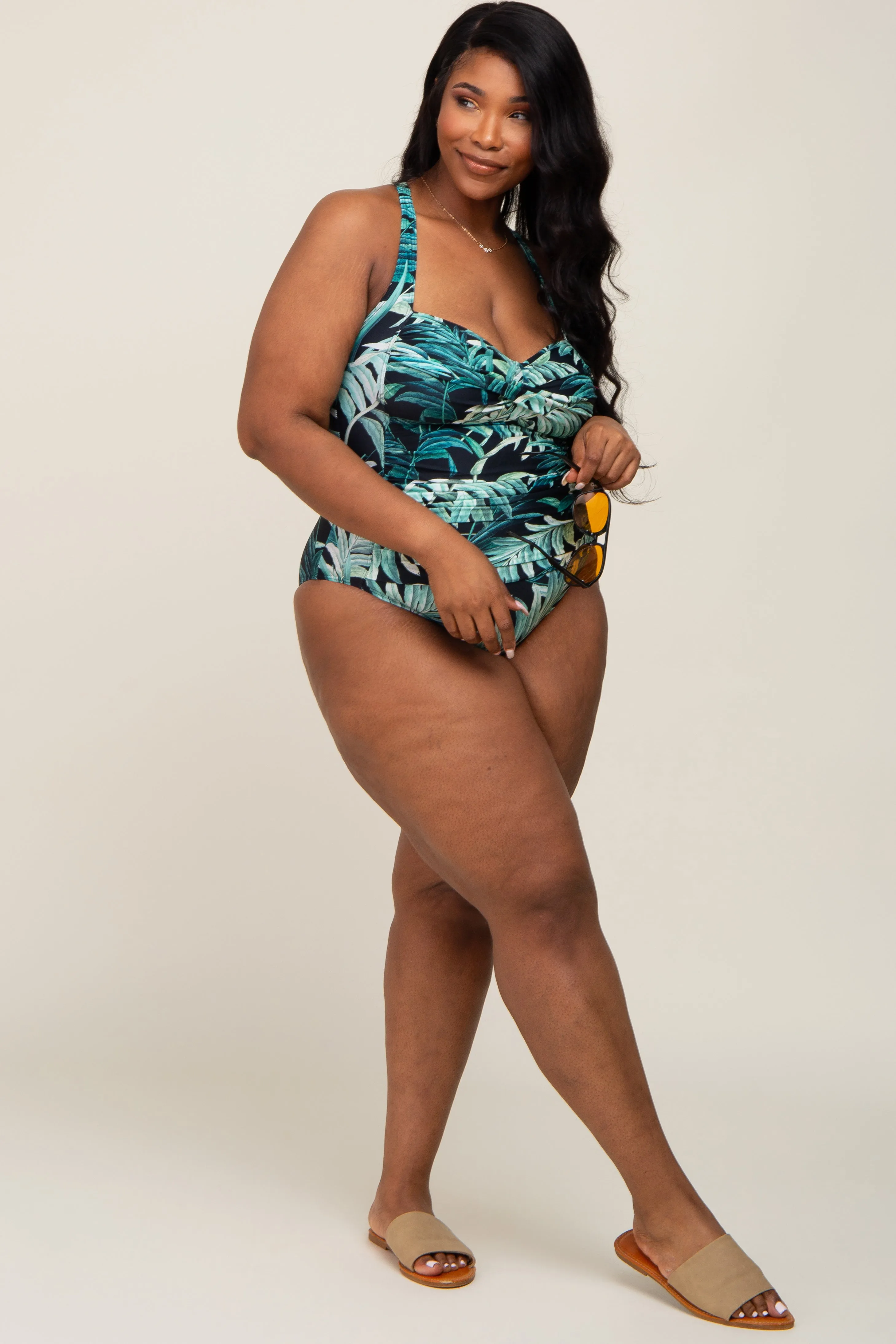 Black Palm Print Plus One Piece Swimsuit sold by Pinkblush product image thumbnail 5