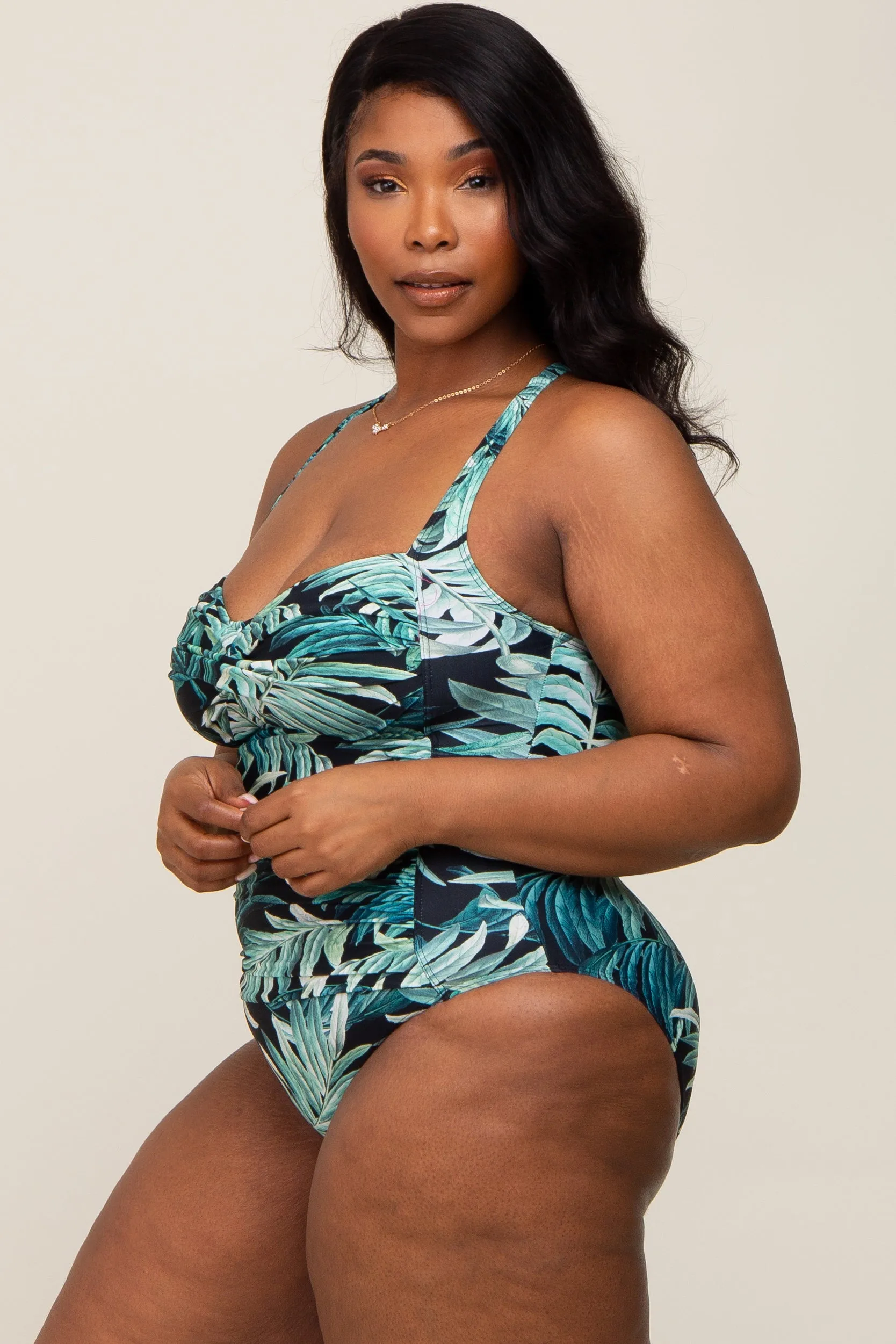 Black Palm Print Plus One Piece Swimsuit sold by Pinkblush product image thumbnail 2