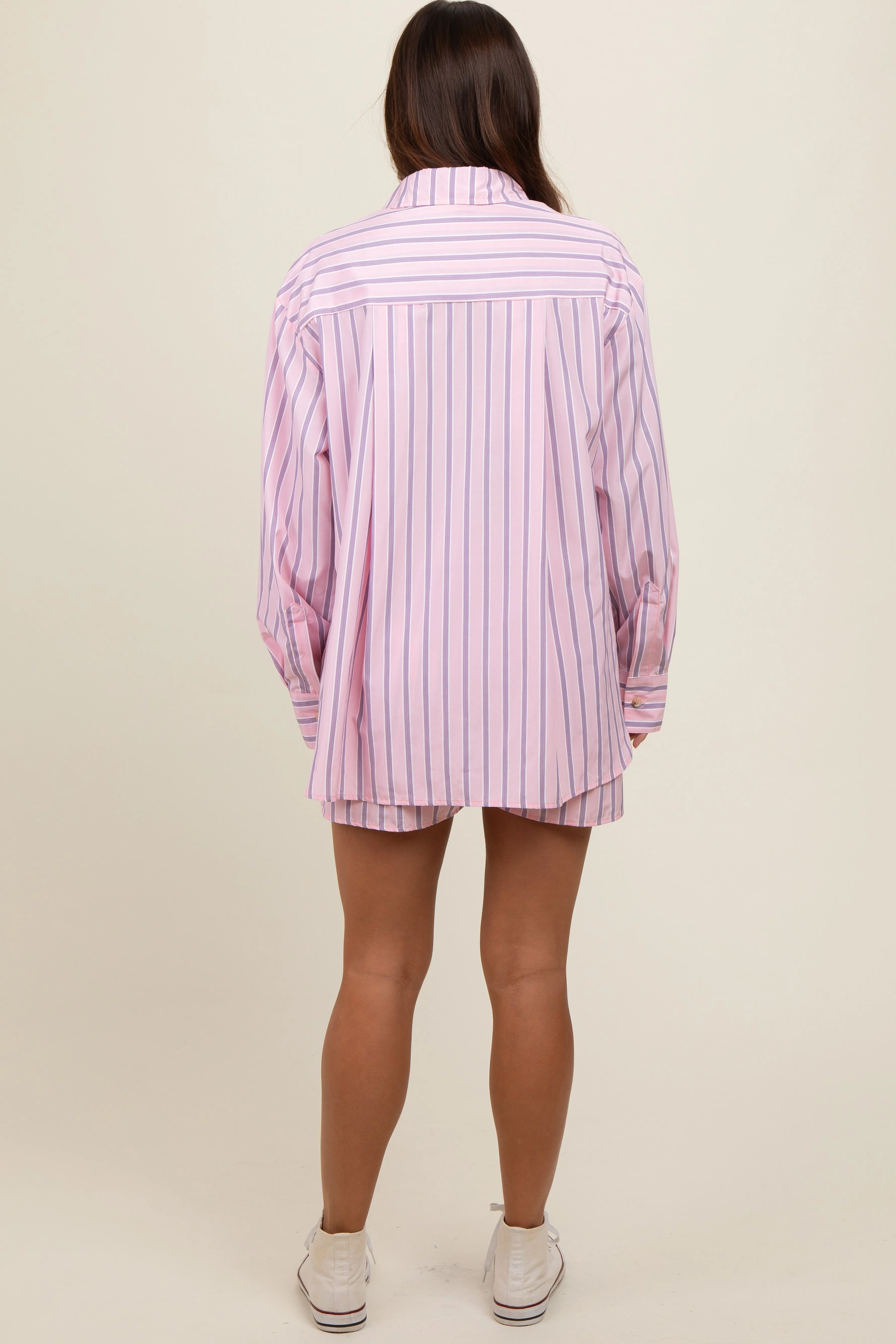 Pink Striped Button Down Top and Short Maternity Set sold by Pinkblush product image thumbnail 2