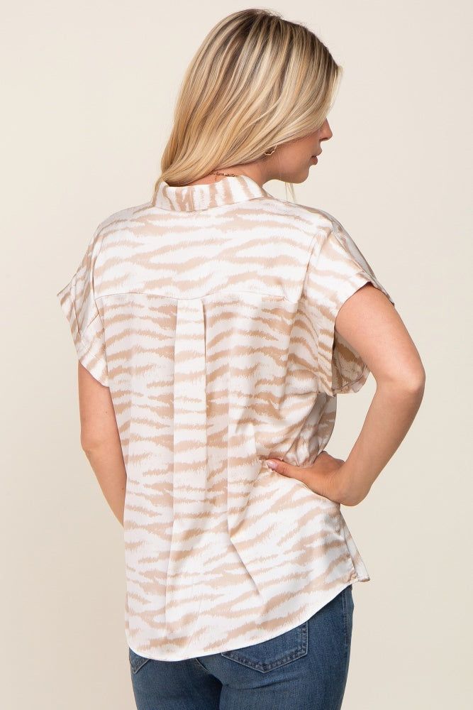 Beige Animal Print Split V-Neck Top sold by Pinkblush product image thumbnail 3