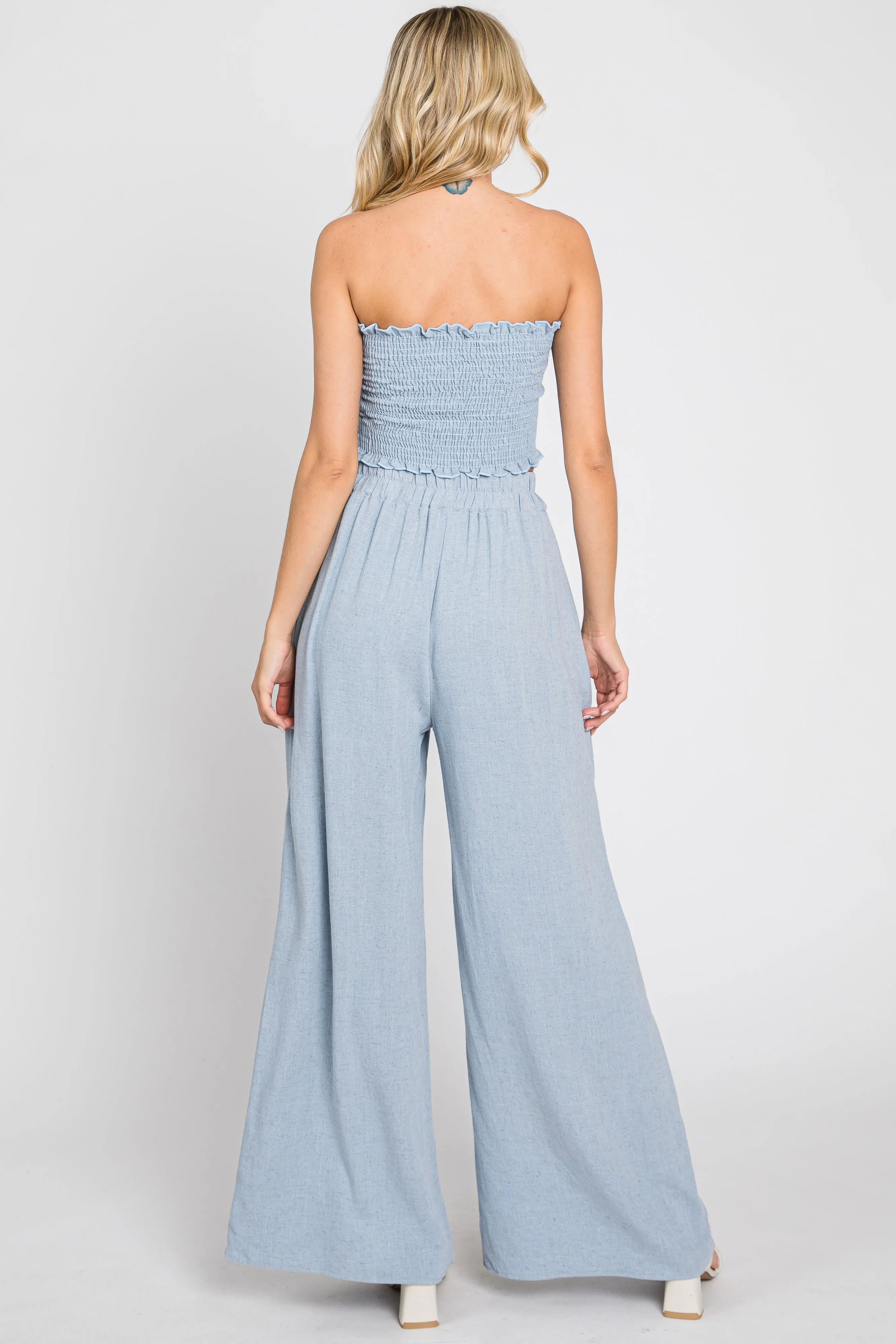Light Blue Front Tie Crop Top and Pant Set sold by Pinkblush product image thumbnail 3
