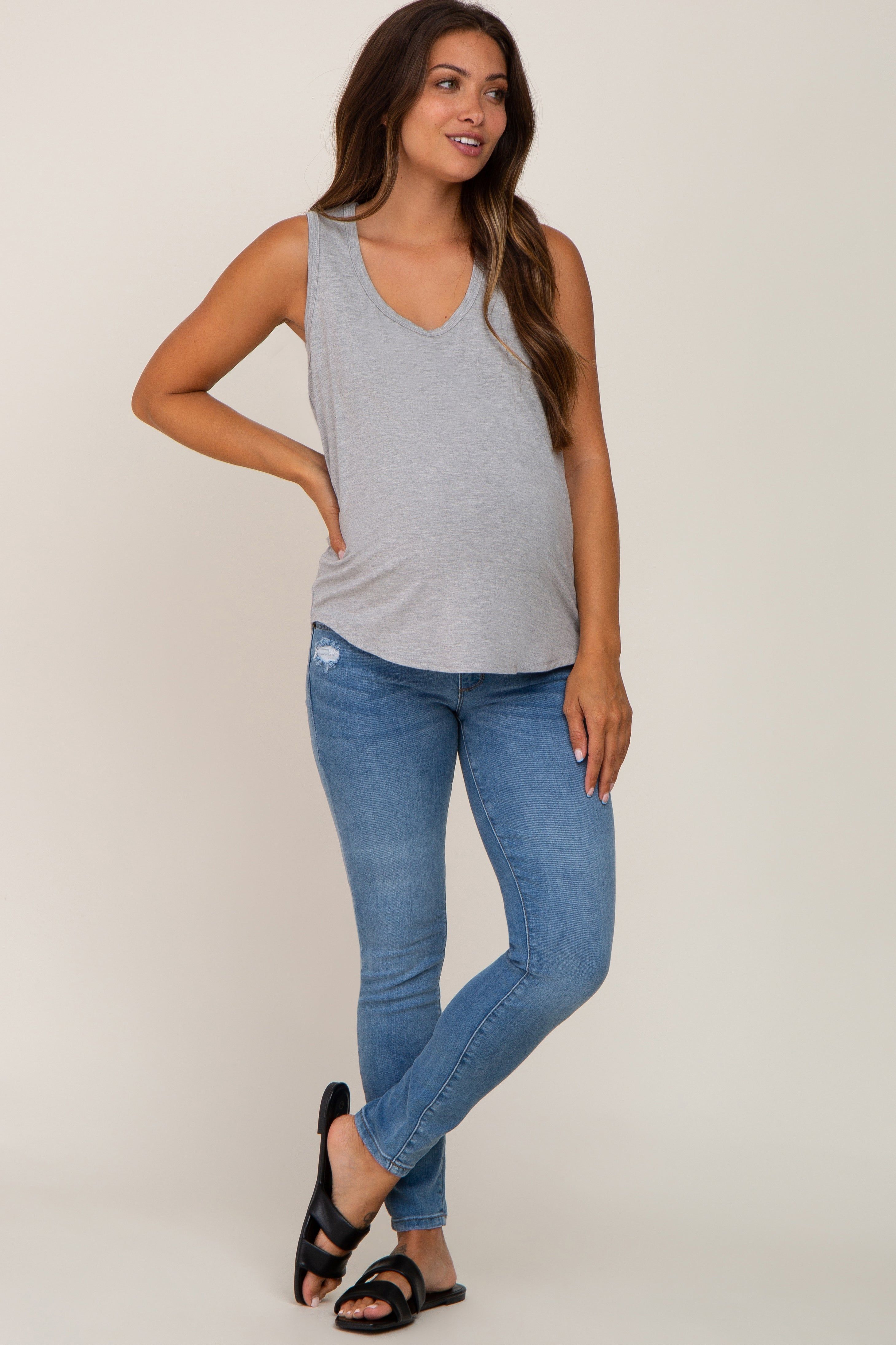 Heather Grey Scoop Neck Maternity Tank Top sold by Pinkblush product image thumbnail 4