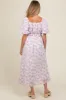 Lavender Floral Puff Sleeve Maternity Midi Dress sold by Pinkblush