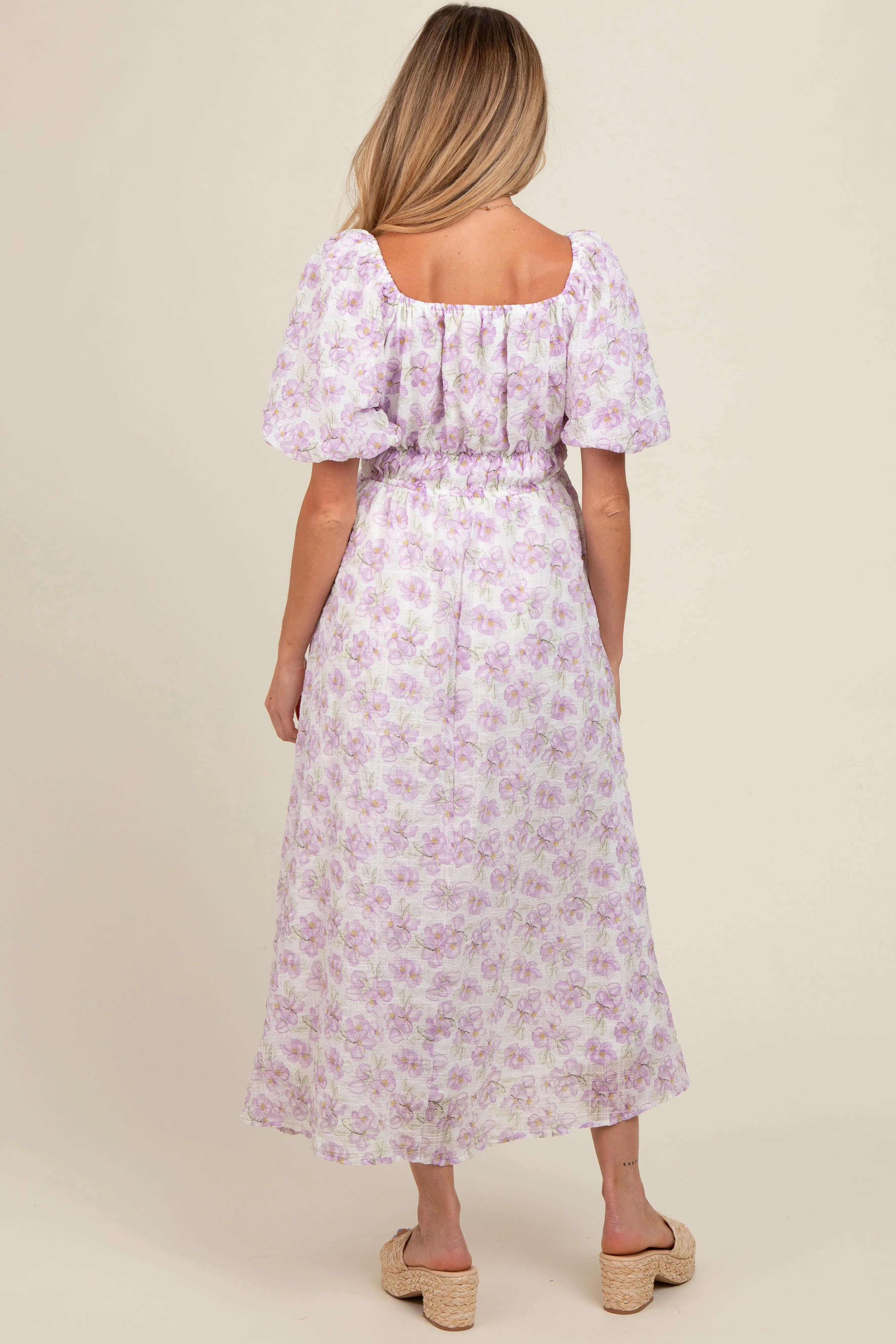 Lavender Floral Puff Sleeve Maternity Midi Dress sold by Pinkblush product image thumbnail 2