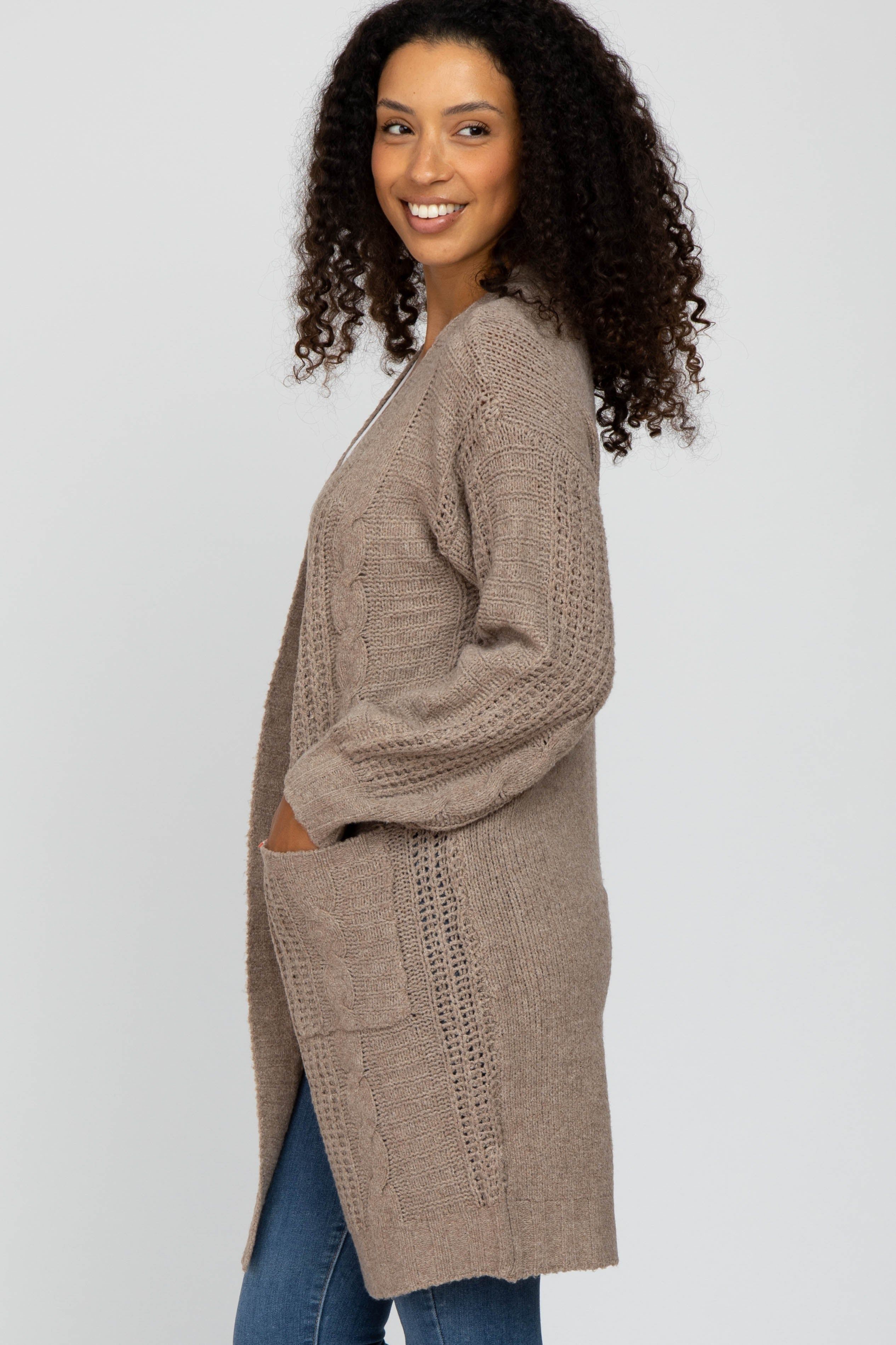 Taupe Mixed Knit Chunky Cardigan sold by Pinkblush product image thumbnail 3