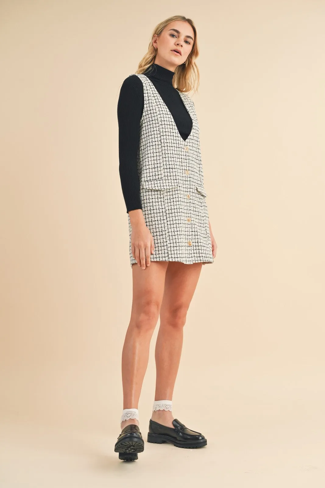 Cream Black Tweed Button-Up Mini Dress sold by Pinkblush product image thumbnail 5