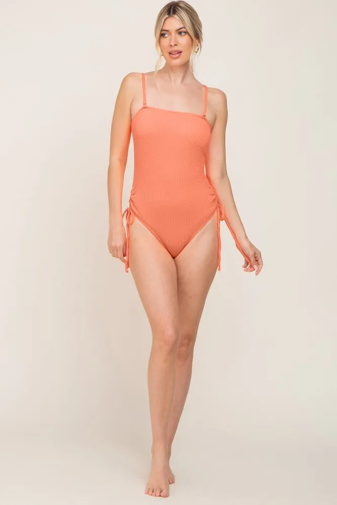 Coral Ribbed Cinched Side Tie One Piece Swimsuit sold by Pinkblush product image thumbnail 4