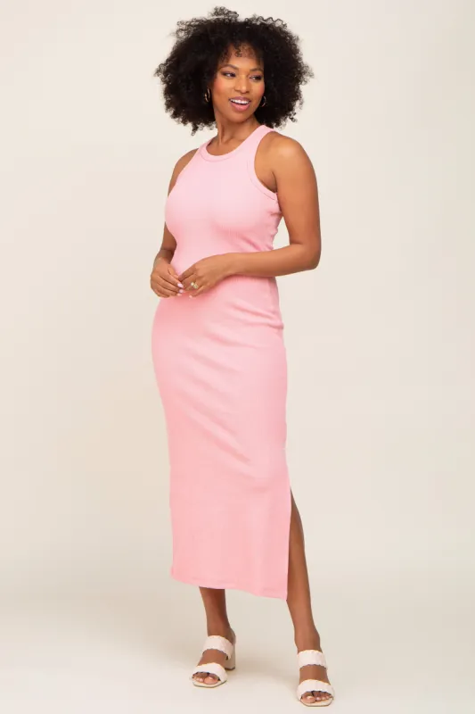 Pink Ribbed Fitted Midi Dress sold by Pinkblush